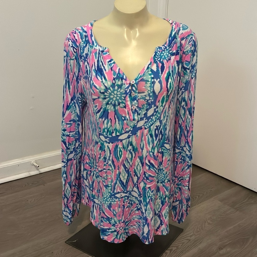 Lilly Pulitzer Pink and Blue Print Long Sleeve Tunic